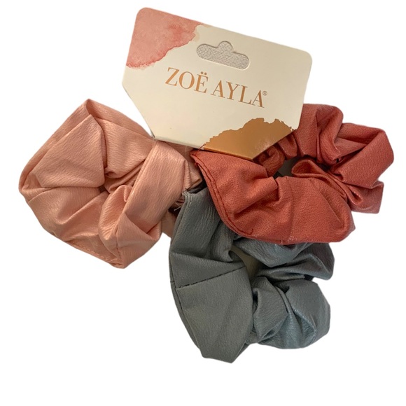 NWT ZOE AYLA Luxury Leather Look Elastic Hair Scrunchies Set of 3 - Picture 3 of 3